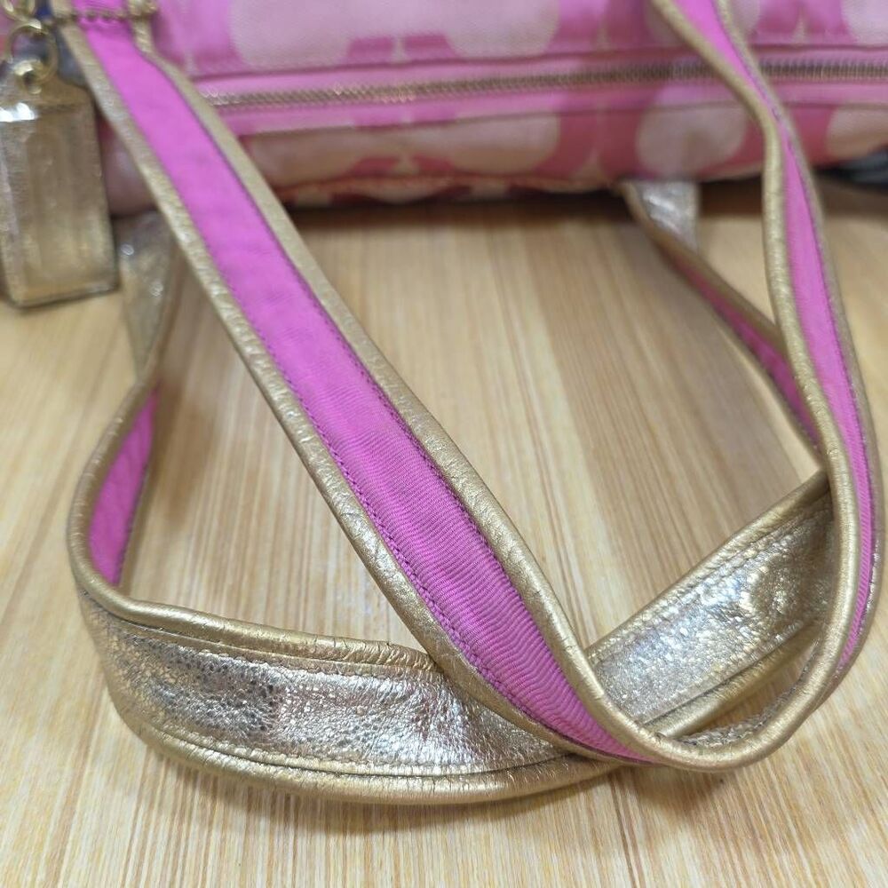 Coach RARE Poppy Pink/Gold OP Art Glam Tote Bag - Picture 11 of 15